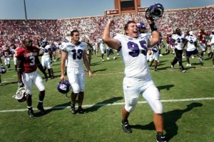 TCU celebrated a win at Owen Field in 2005.  Photo by Ron Jenkins, Ft. Worth Star-Telegram.