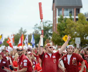 Sooner Ruf Neks prepare to march in the 2015 Homecoming Parade in Norman.